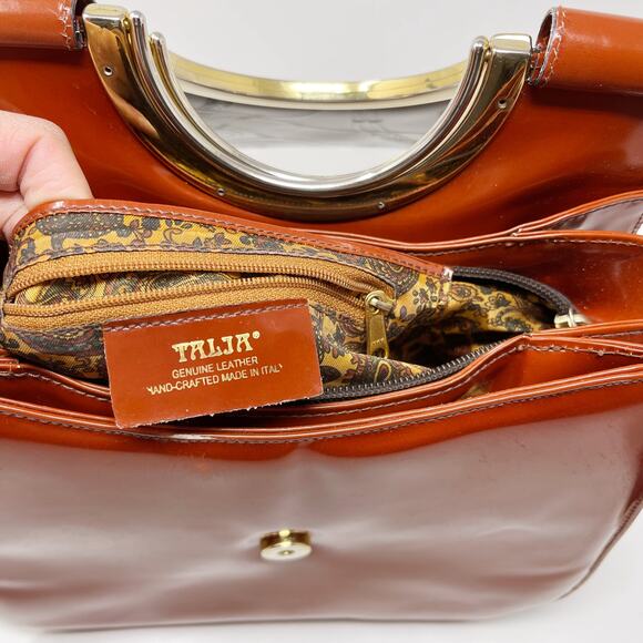 Talja Genuine Leather Handcrafted Italian Embossed Horse Pattern Bag Tan Brown - Picture 12 of 14